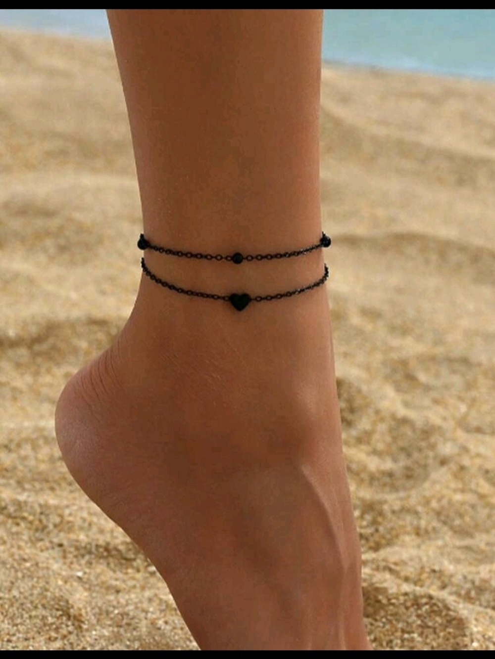 Delicate Double-Layer Black Heart Anklet